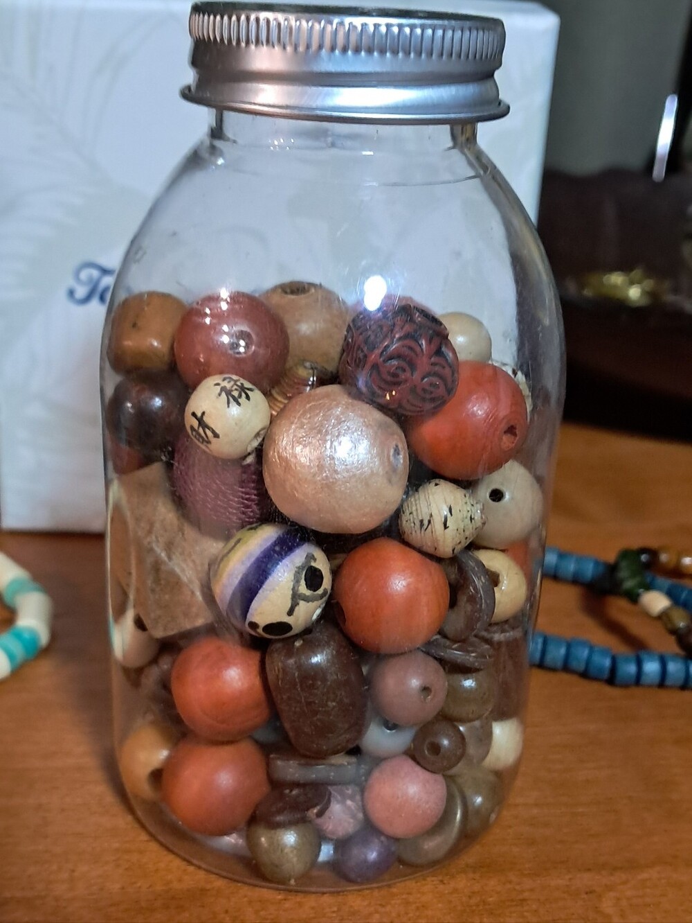 Assorted Decorative Wooden Beads Jar - Multi-Color And Paper Beads